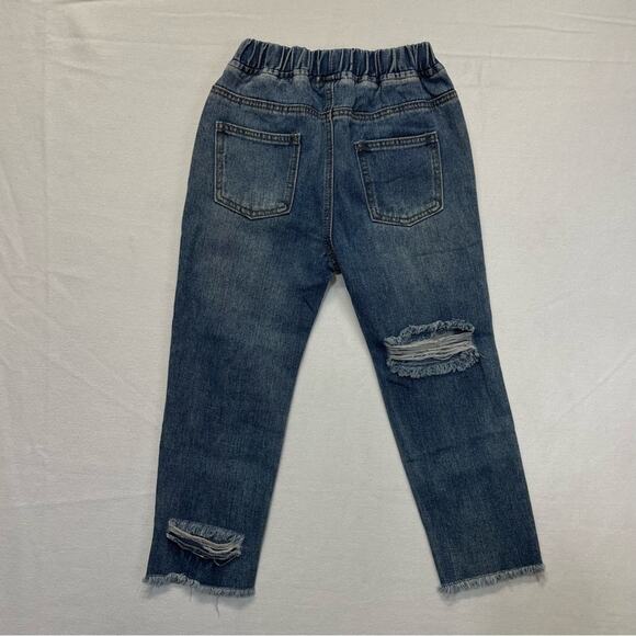 Distressed Denim Jeans Medium Wash boyfriend fit Girls Size 6-7 - Picture 7 of 10